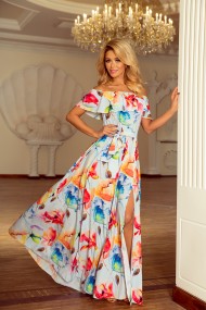  194-1 Long dress with frill - colorful painted flowers 