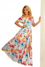  194-1 Long dress with frill - colorful painted flowers 