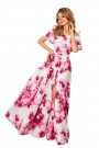  194-2 Long dress with frill - big pink flowers 