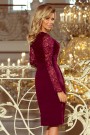  216-3 EMMA elegant pencil dress with lace - Burgundy color 