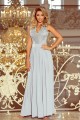  215-1 LEA long sleeveless dress with embroidered cleavage - silver color 