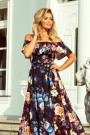  194-3 Long dress with frill - black + colorful flowers 