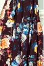  194-3 Long dress with frill - black + colorful flowers 