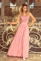  215-3 LEA long sleeveless dress with embroidered cleavage - pink 