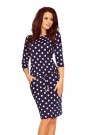  13-101 Sports dress with binding and pockets - navy blue + polka dots 