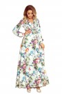  245-1 Long dress with frill and cleavage - colorful roses and blue birds 