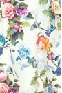  245-1 Long dress with frill and cleavage - colorful roses and blue birds 