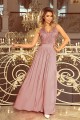  215-5 LEA long sleeveless dress with embroidered cleavage - TAUPE 