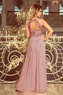  215-5 LEA long sleeveless dress with embroidered cleavage - TAUPE 