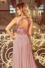  215-5 LEA long sleeveless dress with embroidered cleavage - TAUPE 