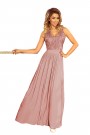  215-5 LEA long sleeveless dress with embroidered cleavage - TAUPE 
