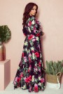  245-3 Long dress with frill and cleavage - red flowers 