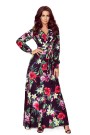  245-3 Long dress with frill and cleavage - red flowers 