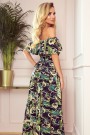  194-4 Long dress with frill - green leaves and gold chains 