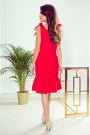  306-1 ROSITA Dress with bows on the shoulders and frill - red 