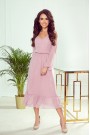  304-1 Chiffon midi dress with a neckline and frill - dirty pink 