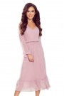  304-1 Chiffon midi dress with a neckline and frill - dirty pink 
