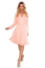 313-2 ISABELLE Pleated dress with neckline and long sleeve - peach color 