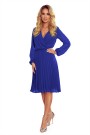  313-3 ISABELLE Pleated dress with neckline and long sleeve - Royal Blue 