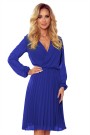  313-3 ISABELLE Pleated dress with neckline and long sleeve - Royal Blue 