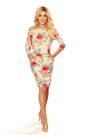  13-121 Sports dress with pockets - beige linen + red flowers 