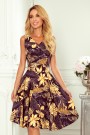  114-13 Flared dress - heart-shaped neckline - Golden leaves 