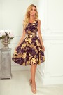  114-13 Flared dress - heart-shaped neckline - Golden leaves 