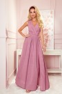  362-1 JUSTINE Long dress with a neckline and a tie - powder pink with glitter 