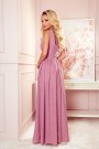  362-1 JUSTINE Long dress with a neckline and a tie - powder pink with glitter 