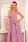  362-1 JUSTINE Long dress with a neckline and a tie - powder pink with glitter 