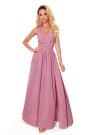  362-1 JUSTINE Long dress with a neckline and a tie - powder pink with glitter 