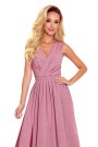  362-1 JUSTINE Long dress with a neckline and a tie - powder pink with glitter 