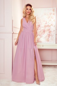  362-3 JUSTINE Long dress with a neckline and a tie - dirty pink 