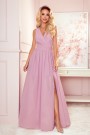  362-3 JUSTINE Long dress with a neckline and a tie - dirty pink 