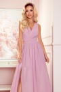  362-3 JUSTINE Long dress with a neckline and a tie - dirty pink 