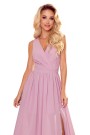  362-3 JUSTINE Long dress with a neckline and a tie - dirty pink 