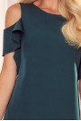  359-2 A trapezoidal dress with frills on the shoulders - green 