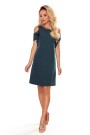  359-2 A trapezoidal dress with frills on the shoulders - green 