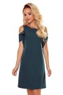  359-2 A trapezoidal dress with frills on the shoulders - green 