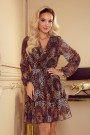  364-2 LAUREN Chiffon dress with a neckline and frills - leopard print 