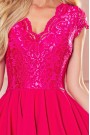  300-6 PATRICIA - dress with longer back with lace neckline - raspberry color 