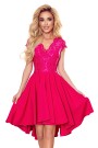  300-6 PATRICIA - dress with longer back with lace neckline - raspberry color 