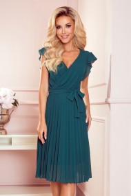  374-1 POLINA Pleated dress with a neckline and frills - green 