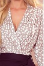  375-1 Bodysuit / Blouse with envelope neckline - beige with polka dots 