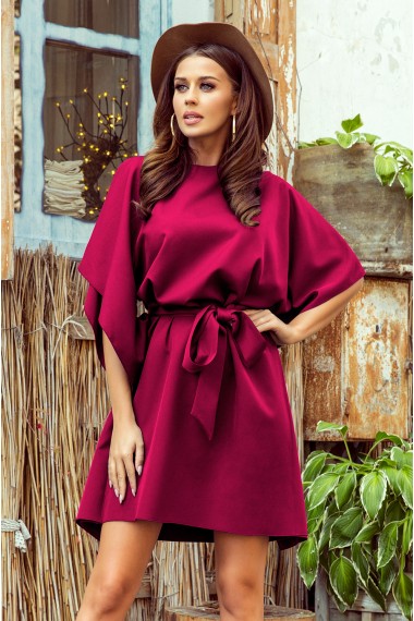  287-18 SOFIA Butterfly dress with a binding at the waist - Burgundy color 
