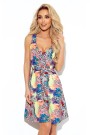  377-3 A trapezoidal dress with a neckline - colorful pattern 