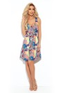  377-3 A trapezoidal dress with a neckline - colorful pattern 