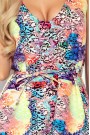 377-3 A trapezoidal dress with a neckline - colorful pattern 