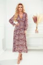  378-1 Chiffon midi dress - brown boho pattern 