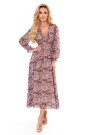  378-1 Chiffon midi dress - brown boho pattern 